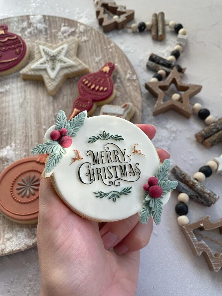 5 Fun Mini Cookie Stamps – Happy Birthday, Merry Xmas, Congrats & More! Easy-Clean Plastic Embosser Set