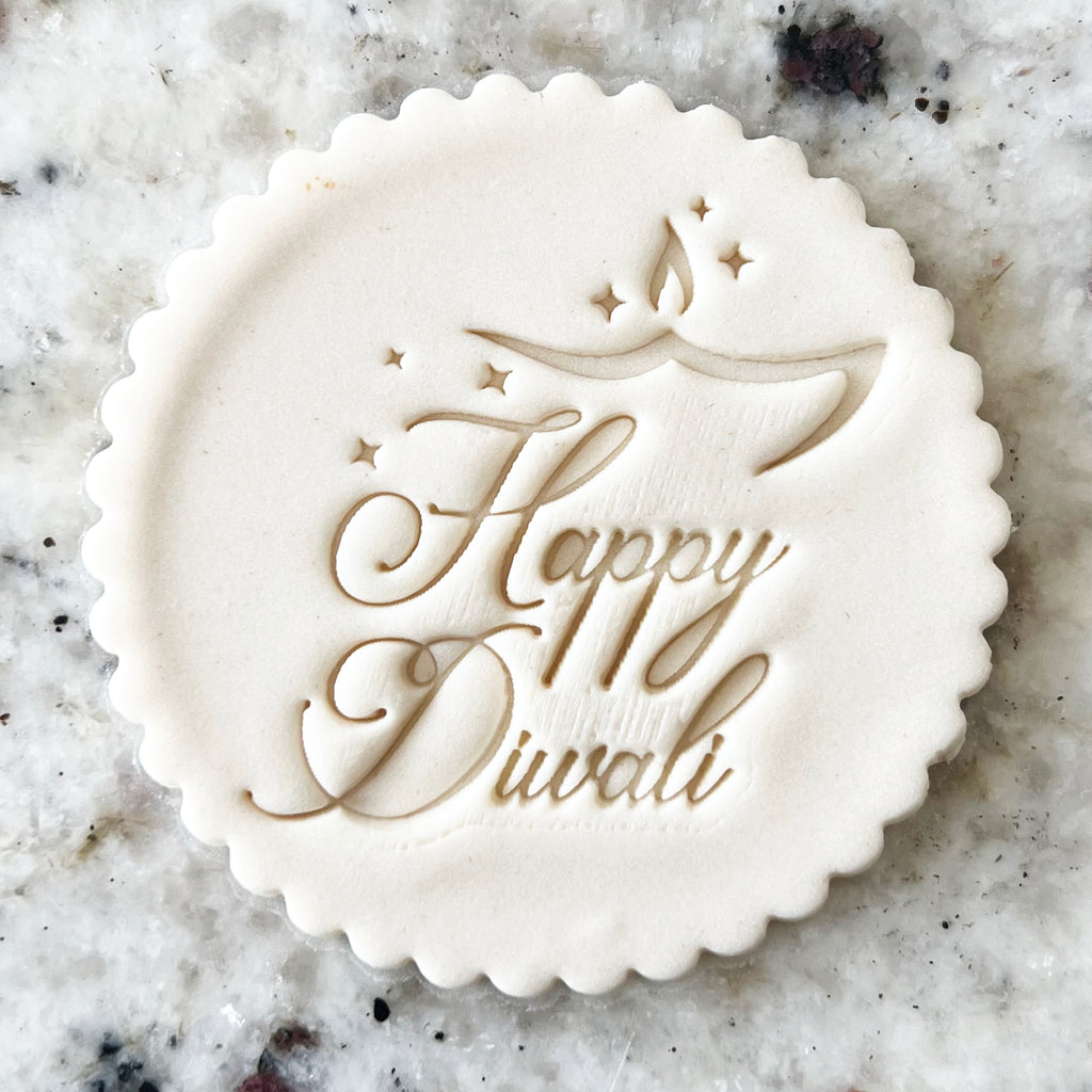 Happy Diwali With Diya And Stars Cookie Biscuit Embosser Stamp Hindu