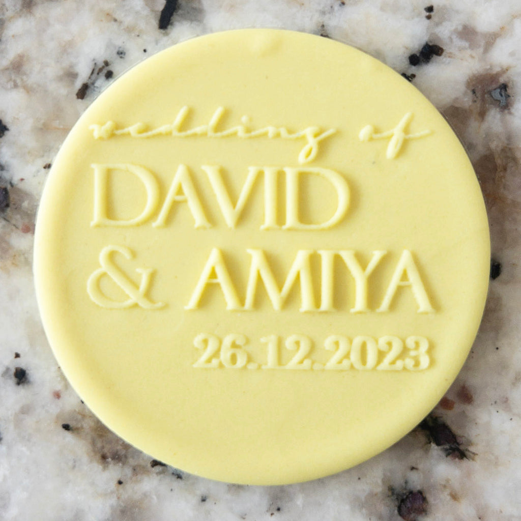 CUSTOM Wedding Of with Names and Date Biscuit Cookie POPup Embosser Stamp