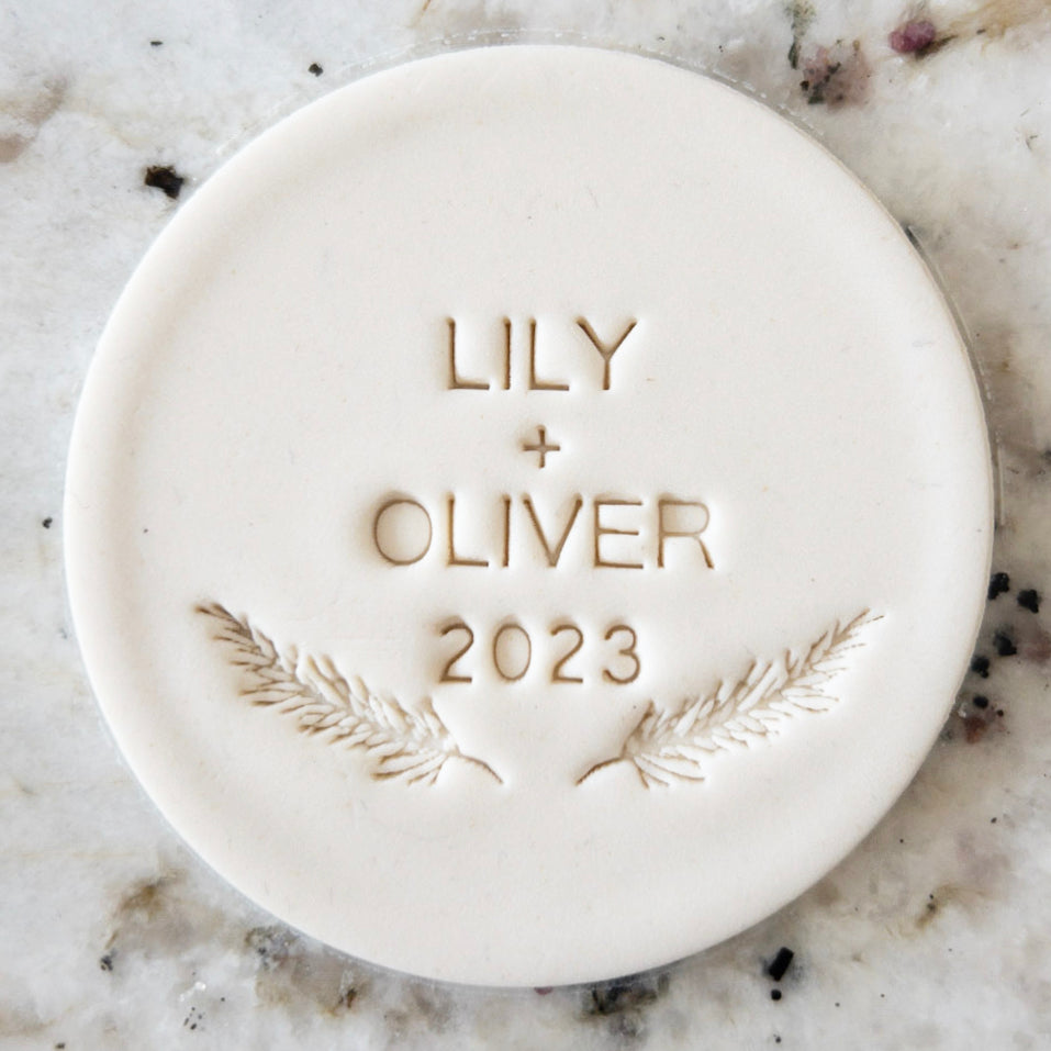 CUSTOM Wedding Names and Year 3 Cookie Biscuit Stamp