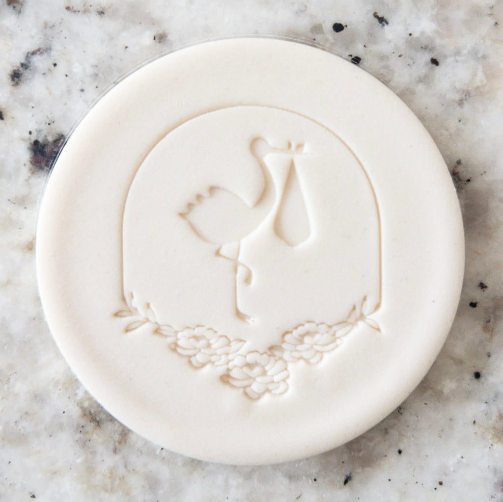 Stork In Floral Frame Cookie Biscuit Stamp Baby Shower Clay