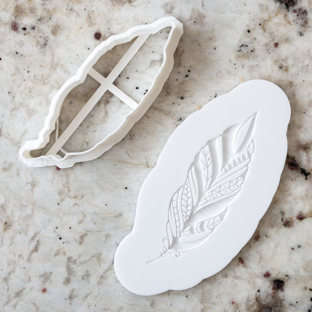 Boho Single Feather Cookie Biscuit POPup Stamp and Cutter