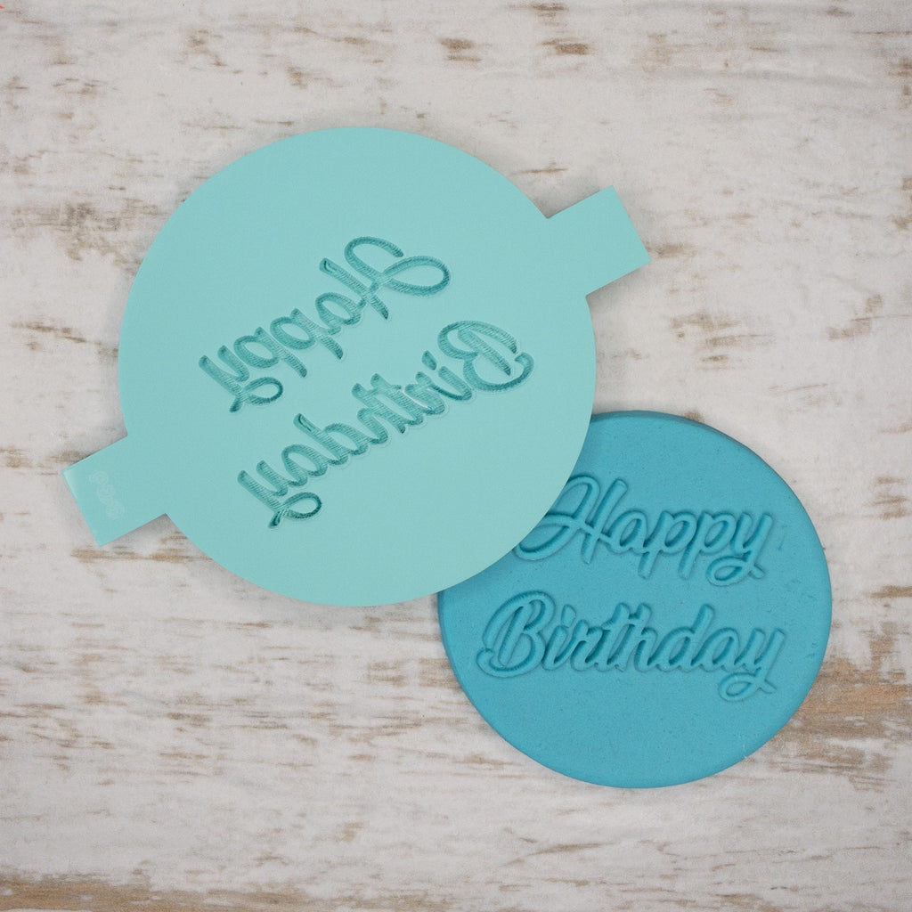 Happy Birthday Script Biscuit Cookie POPup Embosser Stamp