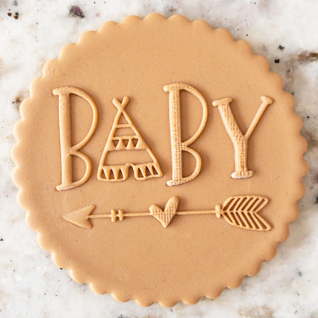 Baby Text with Arrow Boho POPup Embosser Cookie Biscuit Stamp