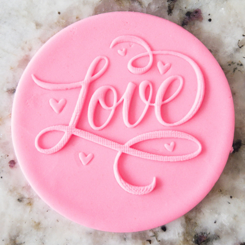 Love Fancy Text with Hearts POPup Embosser Cookie Biscuit Stamp    Valentines Day