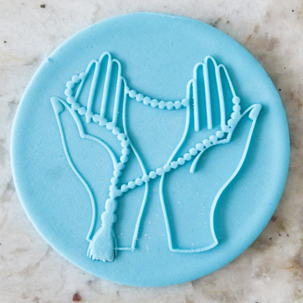 Praying Hands with Rosary Beads Floral POPup Embosser Cookie Biscuit Stamp    Eid Islamic