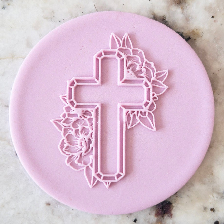 Floral Holy Cross 2 POPup Embosser Cookie Biscuit Stamp