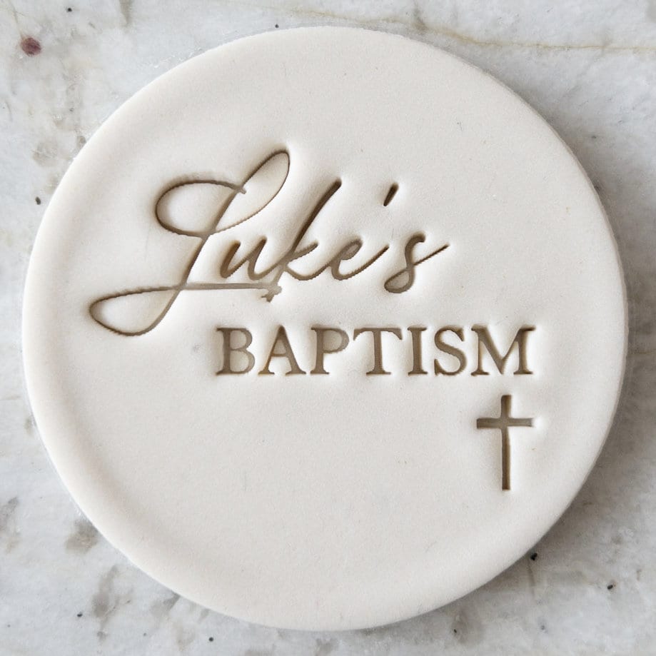 CUSTOM Baptism with Name and Cross Cookie Biscuit Stamp    Clay