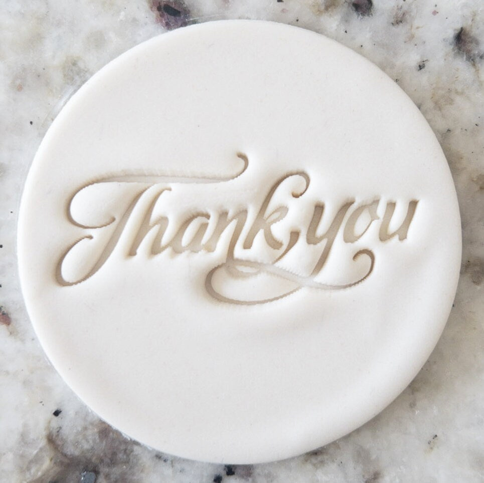 Thank You Script Cookie Biscuit Stamp    Clay