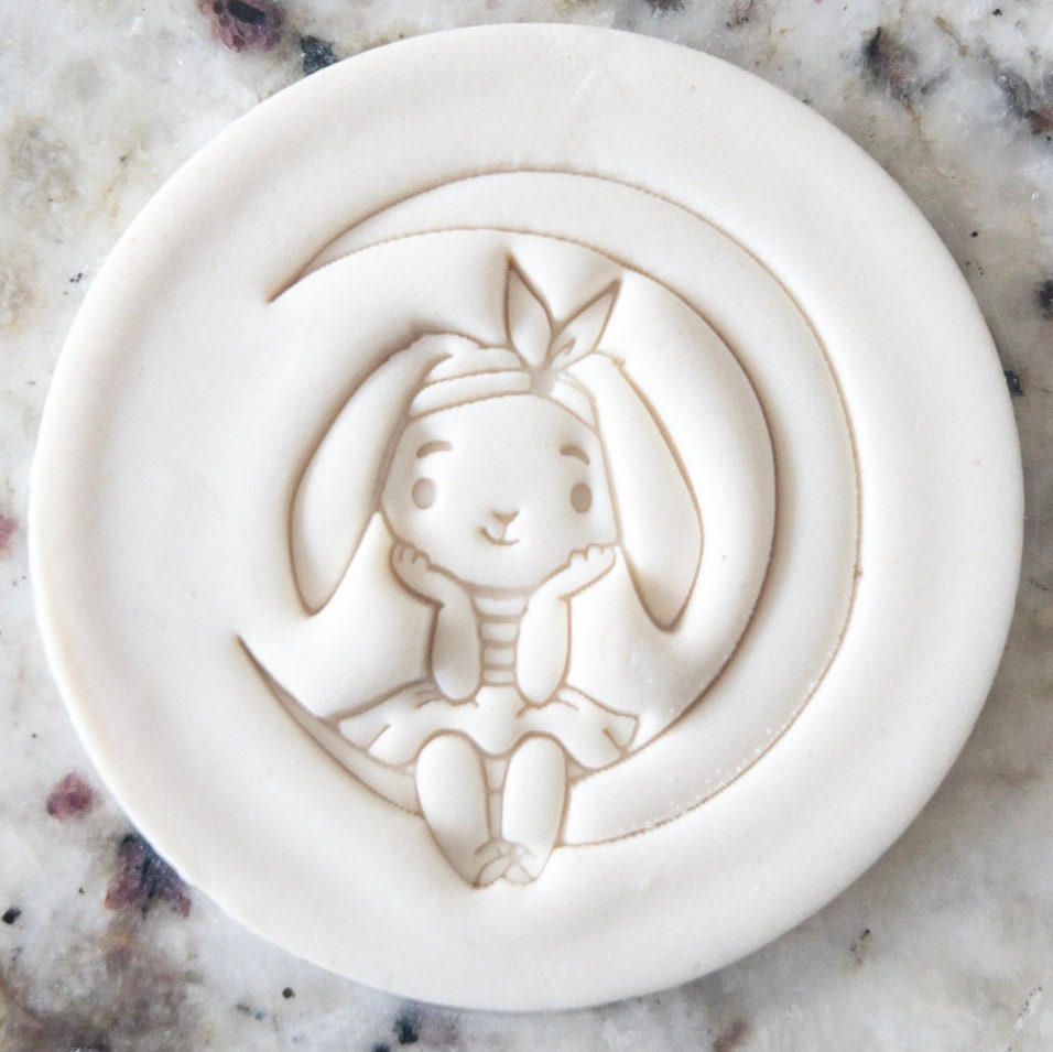 Rabbit on Moon Cookie Biscuit Stamp    Baby Clay
