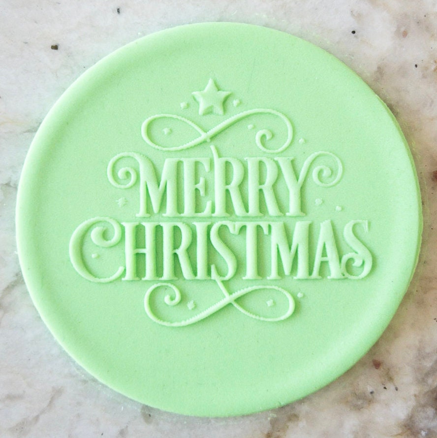 Merry Christmas Swirl POPup Embosser Cookie Biscuit Stamp Christmas