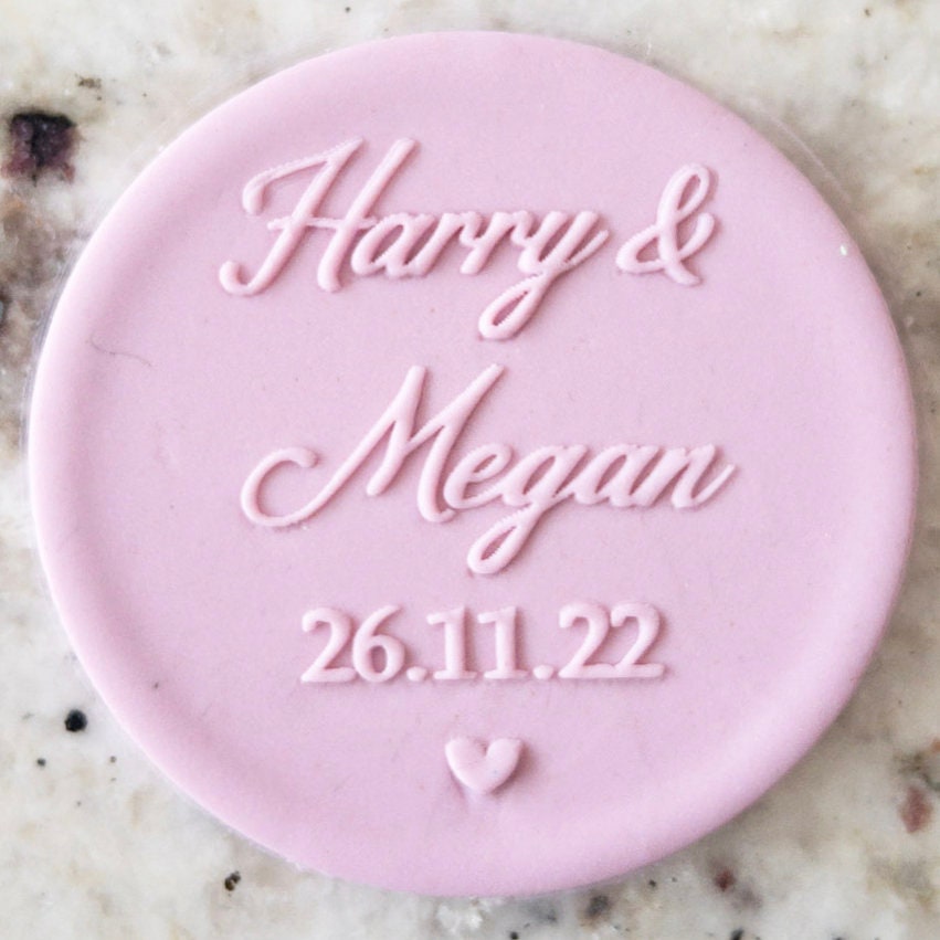 CUSTOM Wedding Couple Names and Date with Heart Biscuit Cookie POPup Embosser Stamp